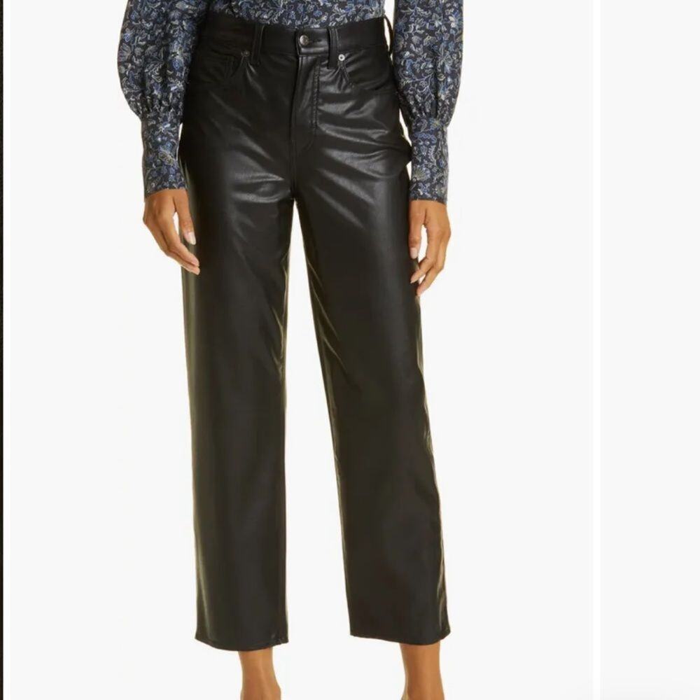 Veronica Beard Ryleigh Faux Leather Pants High Waist Slim Straight Black Size 23